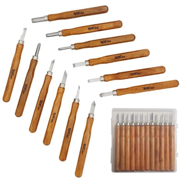 rox wood mini ahşap oyma bıçak seti 12 parça pvc çantalı
