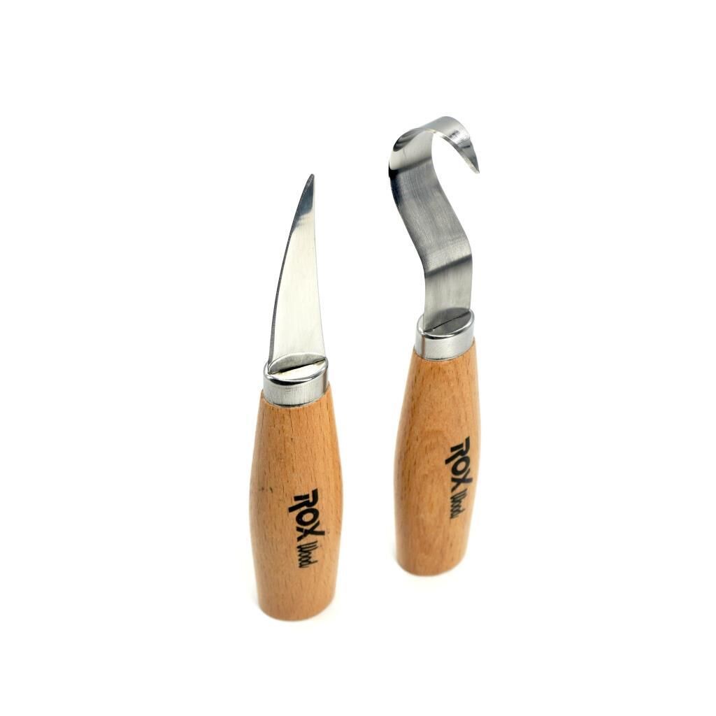 rox wood 4505 ahşap kaşık kuksa oyma bıçak seti 2 parça