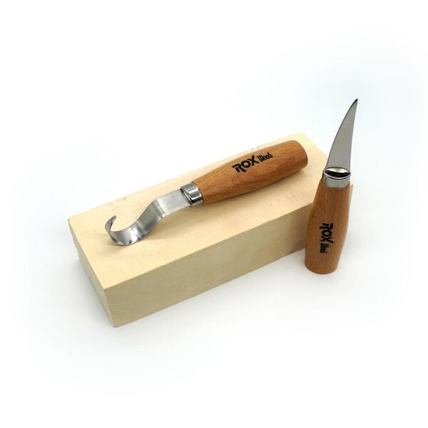 rox wood 4505 ahşap kaşık kuksa oyma bıçak seti 2 parça