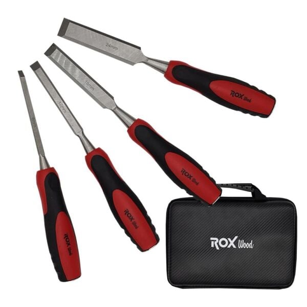 rox wood düz ıskarpela seti 4 parça neopren çantalı
