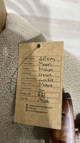 Uzun Sap Yaprak Maun Profesyonel Bağlama | El Yapımı Mat Cila Bağlama | Telli Çalgı Yapım